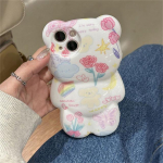 Korea armas grafiti lilleline 3D multifilmi karu&uuml;mbris iPhone'ile 14 13 12 11 Pro Max Lovely Animal, l&auml;ikiv p&otilde;rutuskindel pehme kate Funda For iPhone 11Pro Max