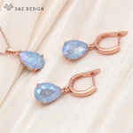 Mood Water Drop Crystal ehete komplektid Roosa kulla v&auml;rvi rippuvad k&otilde;rvar&otilde;ngad naistele Trendikas ripats kaelakee kingitus