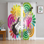 Mops Koera muusika Naljakas l&auml;bipaistev kardin elutuppa Voile akende ruloode jaoks Magamistoa t&uuml;llkardinad K&ouml;&ouml;k Cortinas esiku kardinad 1 PCS W100XH250cm