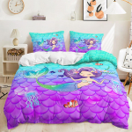 3D Merineitsi voodipesukomplekt t&uuml;drukute tuppa Fantaasiaprinteriga tekikott ja padjap&uuml;&uuml;r 2/3 t&uuml;kki DE155 * 200 t&auml;issuuruses kiiresti kuivav kodukaunistus AU Single 140x210cm