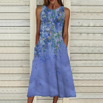 Suvemood Seksikas varrukateta kleit Pehme vabaaja 3D v&auml;risemiskleit Varrukateta sling-kleit suvine ripatsiga kleit 4XL sinine