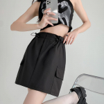 Retro Cargo seelik naistele Suvine pingutusn&ouml;&ouml;r k&otilde;rge v&ouml;&ouml;kohaga &otilde;hukesed mini l&uuml;hikesed p&uuml;ksid seelik Moekujundus Preppy Style Style Naiste riided S must