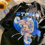 Kawaii Y2K armas anime T-s&auml;rk avara t&uuml;druku moeprintiga O-kaelusega l&uuml;hikeste varrukatega &uuml;lisuure T-s&auml;rgi pullover M valge