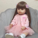 55 cm elutruu Reborn Baby Girl nukk, 22-tolline pehme silikoonist pikad pruunid juuksed Realistlik printsess Bebe s&uuml;nnip&auml;evakingitus