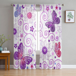 V&auml;rviline Loom Liblikas Taim Lill T&uuml;ll Akna Kardinad Elutuba Organza Sheer Voile kardin Magamistuba K&ouml;&ouml;k Kodusisustus W135 x H115cm x1