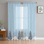 J&otilde;ulupuu Lumememm Lumehelbed T&uuml;llkardinad elutuppa L&auml;bipaistev kardin magamistoa ruloode jaoks Voile kardinad 135W x 114H(cm)