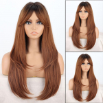 MISS PARUKAS Pikad pruunid Ombre s&uuml;nteetilised parukad tukkidega naistele Naturaalsete juustega lainelised parukad Cosplay kuumakindel parukas 65cm
