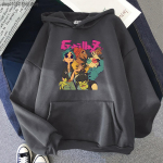 Gorillaz Rock Band Cartoon Print Unisex/naiste puuvillane kapuuts vabaaja &uuml;lisuur pullover Populaarne dressipluus Mood Unisex r&otilde;ivad S gray