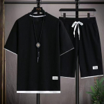 Suvine Meeste Mood 2-osaline riietus Ropa Hombre Jooksup&uuml;ksid T-s&auml;rk Homme Spordidressi L&uuml;hikesed komplektid Spordi&uuml;likonnad R&otilde;ivad meestele 2XL must