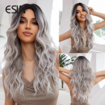 S&uuml;nteetilised juuksed Long Water Wave Ombre Tumedast juurest hallini Keskosa Parukad naistele Looduslikud peokuumusekindlad