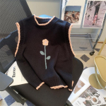 V&auml;rskete lilledega tikitud retrov&auml;rskete lilledega tikitud vest naistele 2023. aasta kevade ja s&uuml;gise mitmek&uuml;lgne avar kootud vest, naiste kampsun, pullover One Size must