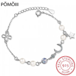 Star Moon Charm Lihtne metsik p&auml;rl 925 Sterling H&otilde;bedane Temperament Naiste Trendikas Muudetava suurusega sinised Kuukivist k&auml;ev&otilde;rud