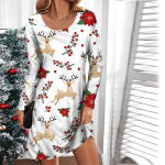 Naiste vabaajakleit S&uuml;gisene j&otilde;ulukleit lumehelbega tr&uuml;kitud kleit Naiste O-kaelusega l&uuml;hikeste varrukatega kleit plusssuuruses M valge