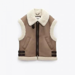 S&uuml;gistalvine uus naiste sooja karusnahaga integreeritud varrukateta fliisist &otilde;mmeldud mantel Vest jakk S pruun