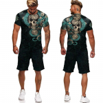 Uued meeste T-s&auml;rgid/Treeningkost&uuml;&uuml;mid/l&uuml;hikesed p&uuml;ksid Skull Graphic Top Street Hip Hop Spordir&otilde;ivad Meeste 2-osalised komplektid Meeste suver&otilde;ivad 2023 S