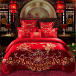 Puuvillane neljaosaline pulmakomplekt puhas puuvillane paksendatud harjatud mitmeosaline komplekt Hiina pulmade rasket&ouml;&ouml;stuse tikandite pulmakomplekt 1.5m bed sheet 4PCS red