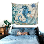 Veealune retrosinine mereloomade vaip, kodu elutoa kaunistus, rippuv riidevaip, saadaval mitu stiili 100x150