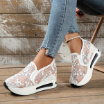 Platform Wedges Naiste tossud Lilletikandiga v&otilde;rktossud Naistele Slip on vabaaja mugavad kontsaga kingad 36 roosa