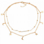 Lihtne kahekihiline kaelakee kaelakee naistele moe l&uuml;hikesed ripatsid Moon Star Clavicle kaelakee Prantsuse igap&auml;evased ehted kuld
