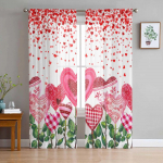 Valentinip&auml;eva armastuse ripats armastuse lill t&uuml;ll voile kardinad magamistoa elutoa akna kardin l&auml;bikumavad organza draperiid 135W x 114H(cm)