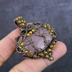 Natural Rose Quartz Handmade Copper Wirewrap Tree Of Life Gift Pendant 2.2 a0m44