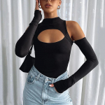 Euroopa ja Ameerika s&uuml;gisene naiste v&uuml;rtsikas &otilde;&otilde;nsa salenemisega, poolk&otilde;rge kaelusega pikkade varrukatega kombinesoon S must