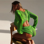 Seksikad Beach Crop top l&uuml;hikeste p&uuml;kste komplektid naistele kootud pikkade varrukatega pitsidega naiste &uuml;likond suvepuhkuseks 2-osaline naiste komplekt L roheline