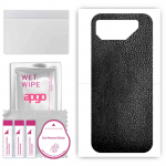 apgo Protective Skin Sticker for the back compatible with Asus ROG Phone 7 Ultimate, Wrap Film, Foil, Vinyl - Pattern Black Leather