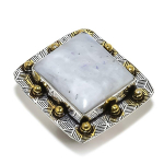 Natural Rainbow Moonstone Gemstone Two Tone 925 Sterling Silver Ring S.8.5 h8j68