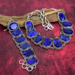 Birma sinisest safiirist k&auml;sitsi valmistatud 925 tahke h&otilde;bedast k&auml;ev&otilde;ru ja kaelakee, kalliskividest ehete komplekt, uusima disainiga safiirist ehtekomplekt, tema jaoks Adjustable With 8"-18"