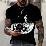 Astronaut 3D-prindiga meeste T-s&auml;rk, suvine vabaaja meeste T-s&auml;rk Vintage &uuml;mara kaelusega topid, mustad l&uuml;hikeste varrukatega hip-hop t&auml;navar&otilde;ivad M