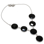 Natural Black Spinel Gemstone Handmade 925 Sterling Silver Necklace 18 m9g75