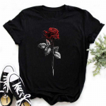 Uus Red Rose Print Naiste T-s&auml;rk Must T-s&auml;rk Harajuku Korea stiilis Graafilised topid Kawaii Naiste T-s&auml;rk Topid Naiste T-s&auml;rgid S
