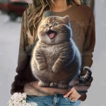 Armsad kassimustrilised Mood Naiste pikkade varrukatega T-s&auml;rgid Naiste s&uuml;gisr&otilde;ivad Vabaajar&otilde;ivad Puuvillane Pullover Lahtine naiste topid T&auml;navar&otilde;ivad S