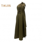 Naiste &Otilde;htukleit K&otilde;rge L&otilde;hik &Uuml;he &Otilde;laga Varrukateta Plisseeritud K&otilde;rge V&ouml;&ouml;koht Ebakorrap&auml;rane &Uuml;hev&auml;rviline Kokteil Pulmapidu Bankett Maksikleit Ballikleit XL armee roheline v&auml;rv