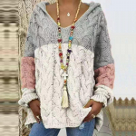 S&uuml;gisene pikkade varrukatega silmkoeline pullover kampsun naiste kapuutsiga vintage V-kaelusega lahtised plusssuuruses kampsunid naiste talvemood soe vabaaja kudum 24697 S roosa