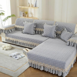 Euroopa stiilis diivanikate k&otilde;ikideks aastaaegadeks, libisemiskindel t&auml;ielikult kattev diivanikate, lihtne kangast diivanipadjakate 70*120cm+Skirt18cm gray
