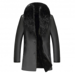 Talvemantel meeste PU-moodne vabaaja rev&auml;&auml;riga tavaline suur karusnahast krae pluss samet, pikkade varrukatega n&ouml;&ouml;p, paks osa XXL must