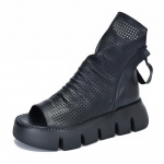 Moodsad paksu tallaga platvormkingad ehtsast nahast naiste sandaalid, &otilde;&otilde;nsad saapad 38 must