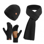 3 tk/komplekt Unisex talvine m&uuml;ts, sall, kindad komplekt, paks kootud soe m&uuml;ts, suure h&otilde;&otilde;rdumisega peopesaga kindad, elastne k&otilde;rvakaitse, tuulekindel kuppelkaeluskomplekt must