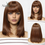 ALAN EATON s&uuml;nteetilised parukad, pikad sirged kihiline soeng Ombre tumepruun blond hall tuhkpunane tukkidega naiste parukas