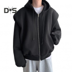 Meeste dressipluus, kapuutsiga, pingutusn&ouml;&ouml;riga pikkade varrukatega t&otilde;mblukk, taskutega spordimantel, &uuml;hev&auml;rviline vabas vormis vabaaja v&auml;lir&otilde;ivad M must