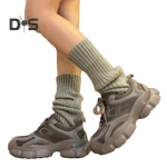 1 paar talvised s&auml;&auml;rekatted kootud libisemisvastased k&otilde;rge elastsusega JK Lolita stiilis &uuml;hev&auml;rvilised kuhjatud sokid elastsed paksendatud igap&auml;evaseks kandmiseks spordijalg hall