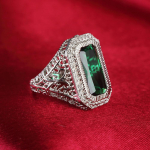 Ainulaadne stiil, meeste naiste suur geomeetriline s&otilde;rmus, mood, roheline tsirkooniumoksiidist abielus&otilde;rmus, lubadus 925 h&otilde;bedane kihlas&otilde;rmus 8