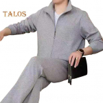 2 tk/komplekt Meeste spordiriietus Rev&auml;&auml;riga Pikkade varrukatega Lukuga esikinnisega Mantel Elastse v&ouml;&ouml;kohaga Taskutega Pikad p&uuml;ksid Komplekt &Uuml;hev&auml;rviline Dressipluus Dressip&uuml;ksid Komplekt L must