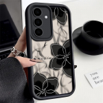 Musta lillemustriga matt TPU telefonikate Samsung S25 S24 FE S23 Ultra S22 S21 A55 A34 A54 A35 A14 jaoks. Pehmest silikoonist p&otilde;rutuskindel objektiivikaitsega kate Samsung A55