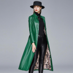 S&uuml;gisene uus nahkmantel naiste pikk nahast tuulepluus, seisev krae, &otilde;huke naiste Korea nahast mantel L