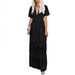 Naiste V kaelusega lilleline pitsist pulmakleit l&uuml;hikeste varrukatega &otilde;htupeokleit L must