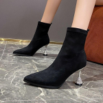 Naiste venivad poolsaapad Seksika terava ninaga l&uuml;hikesed Botas kingad Moepeod Stiletto K&otilde;rge kontsaga sokid Botas Botas De Mujer 2024 35 must