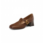 UUED kevadised naiste pumbad ehtsast nahast kingad naistele kandilise varbaga paksu kontsaga kingad retro k&otilde;rge kontsaga Mary Janes retro pruunid kingad 34 pruun